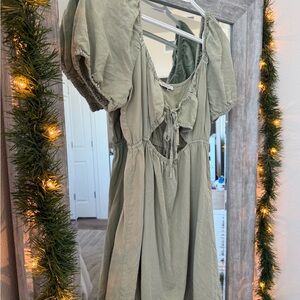 Sage Green Puff Sleeve Dress